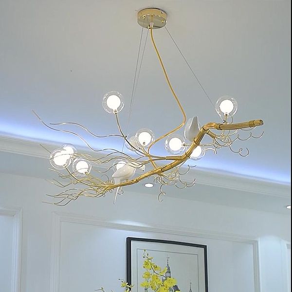 

chandeliers retro iron branch led pendant lustre dining room chandelier lighting bird nest hanging lights fixture