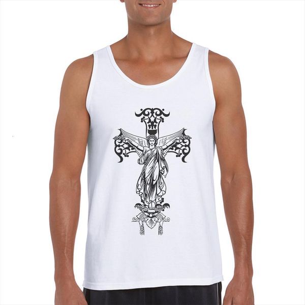 

summer men tank fashion cotton undershirt angel print male casual sleeveless vest gym clothing fitness singlets, White;black