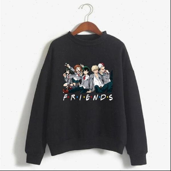 

my hero academia characters womens sweatshirts friends printed cozy, Black