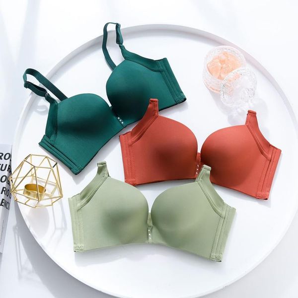 

bras trendy women seamless girls thin mold cup sollid color wire push up gathering lingerie female underwear fahsion, Red;black