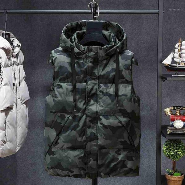

men's vests winter autumn men outerwear sportwear camouflage hooded thick warm out door big size 8xl 9xl 10xl hat detachable 54, Black;white