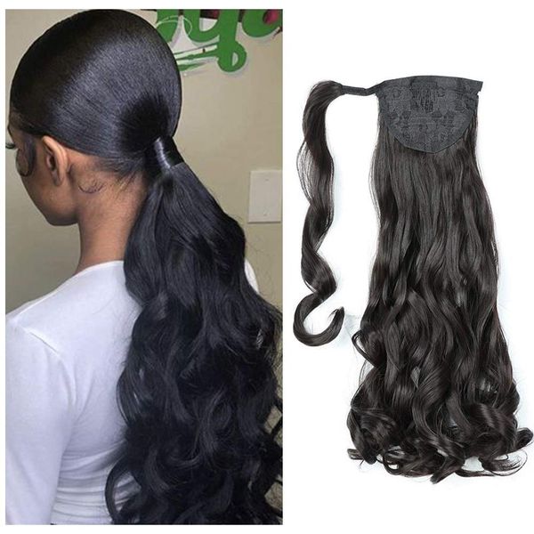 

long wavy ponytail extension wraps human pony tail hair piece clip on fake horsetail hair extensions 100% humain hairpiece for black women 1