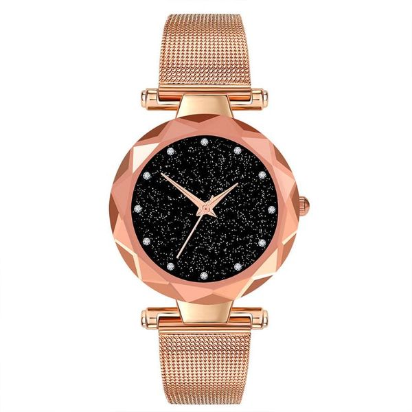 

wristwatches op brand watches for women rose gold mesh magnet buckle starry quartz watch geometric surface casual wristwatch a4, Slivery;brown