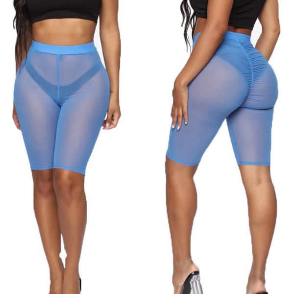 

mesh shorts womens high waist solid color see through slim fit 3 colors women's, White;black