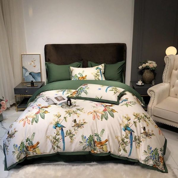

vintage botanical birds print bedding 600tc cotton sateen floral scarf colorful include 1duvet cover 1bed sheet 2pillowcases sets