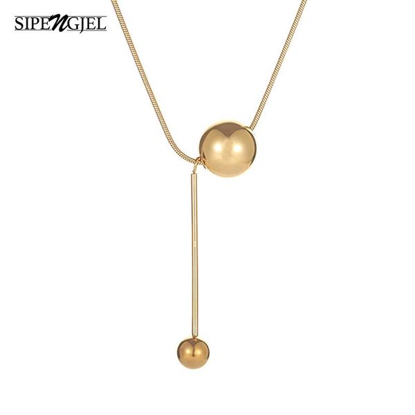 

chains sipengjel fashion stainless steel minimalist gold color ball pendant necklace long tothic for women jewelry, Silver
