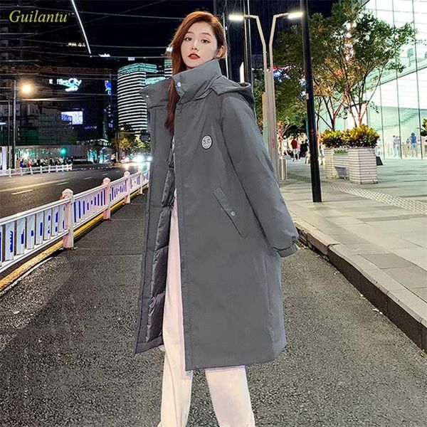 

winter down jacket women thick cotton padded coat female fashion oversize loose quilted high collar hooded long parkas 211216, Black