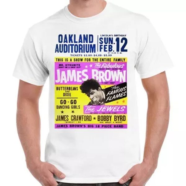 

james brown oakland auditorium poster soul funk retro t shirt 1245, White;black