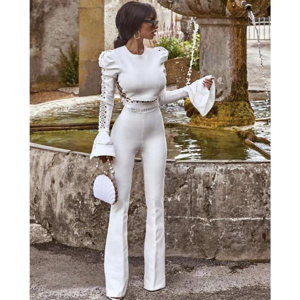 

women's tracksuits women winter style long sleeve flare black white two pieces bandage set 2021 celebrity designer fashion party, Gray