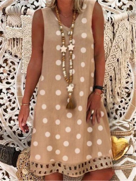 

large size women's dresses print dot sleeveless v-neck boho clothes sundress women summer casual loose dress plus, Black;gray