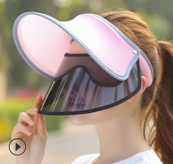 

wide brim hats summer sun hat women candy color transparent empty plastic pvc sunshade visor caps bicycle sunhat, Blue;gray