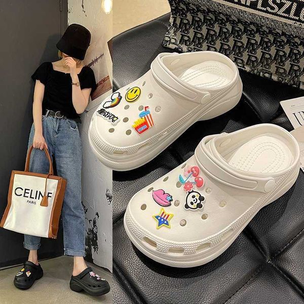

new style muffin bottom hole cool women 2022 korean version baotou one foot lazy beach shoes women's slippers, Black