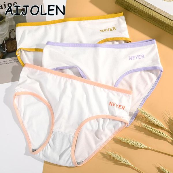 

women's panties aijolen low-waist daily briefs solid color bordered letter underwear simple and cute, Black;pink