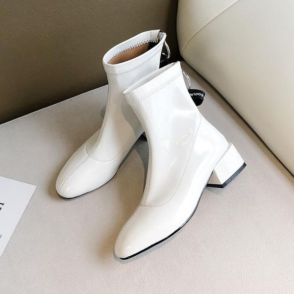 

boots black white fashion zipper women soft pu leather ankle comfortable square low heel autumn winter ladies shoes