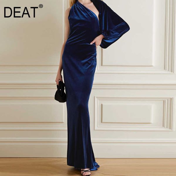 

[deat] spring summer fashion irregular collar one-shouder floor-length solid color elegant dress women 13d121 210527, Black;gray