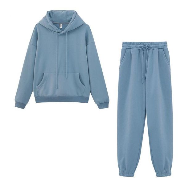 

women's two piece pants tracksuits sports suit casual hoodies fleece sweatshirt female set jacket sweatpants harajuku clothes 2021, White