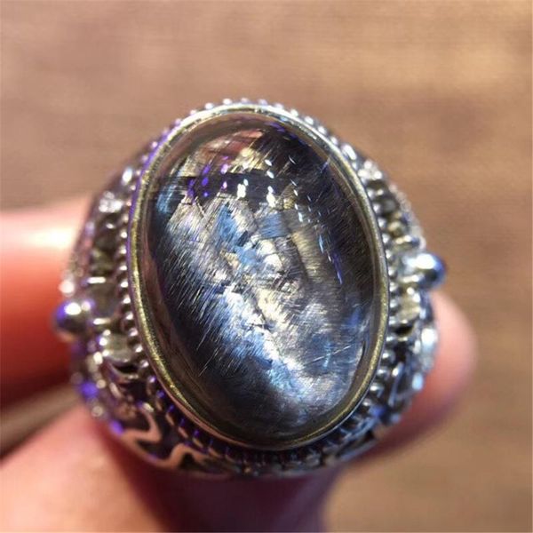 

cluster rings 16x11mm natural brookite silver rutilated quartz ring for woman man lucky stone crystal adjustable jewelry, Golden;silver