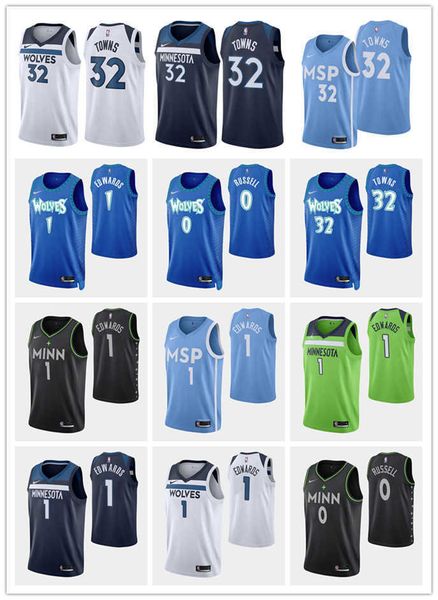 

minnesotatimberwolvesmen d'angelo russell karl anthony towns anthony edwards city swingman 2020-21 basketball jersey, Black
