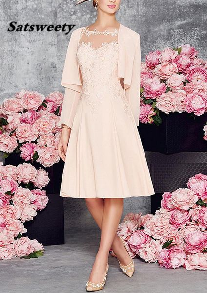 

2022 pink satin mother of the bride groom dresses 2 pieces with jacket lace knee-length formal party wedding evening gowns, Black;red