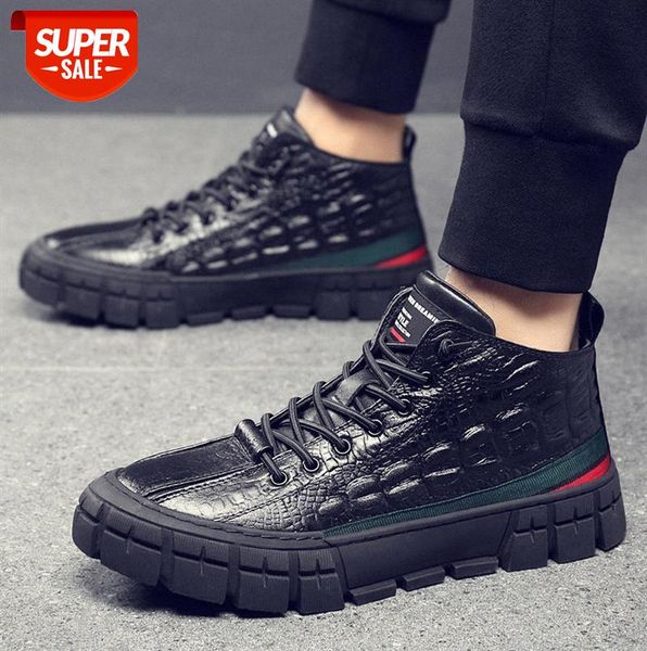 

men's shoes mid-sneakers leather casual korean style high-men #og9e