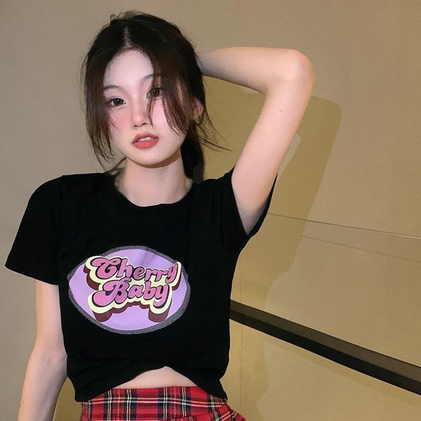

women's t-shirt jlong summer o neck tee shirt women casual basic streetwear letter printed short sleeve, White