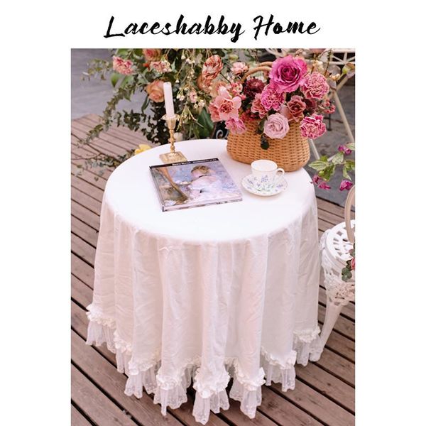 

table cloth french retro style white cotton lace flounced round for home