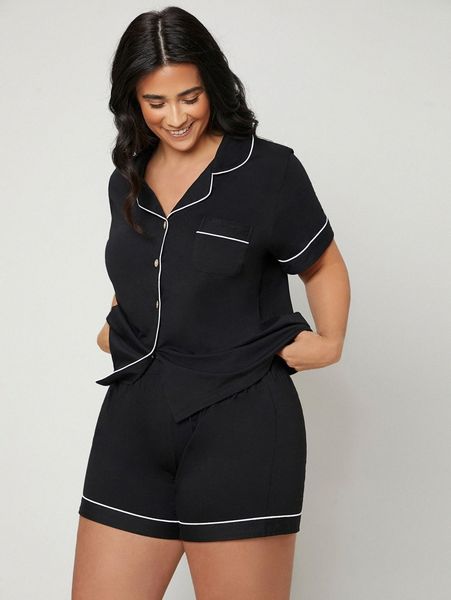 

plus contrast piping pj set e2zb#, Black;white