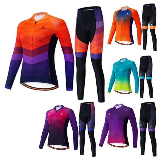 

racing sets 2021 miloto long sleeve cycling wear pro team uniform women's mtb bib jersey set ropa ciclismo, Black;blue