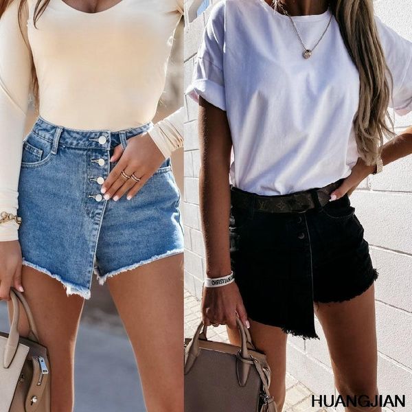 

women's shorts spot foreign trade cross border independent station amazon 2021 summer straight breasted denim, White;black