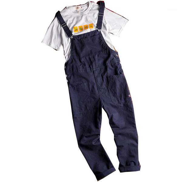 

men's jeans big pocket loose overalls casual khaki army green pants, Blue