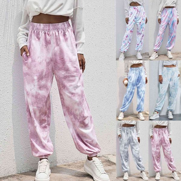 

active elastic waist baggy womens capris tie dye sweatpants fitness joggers oversized long, Black;white