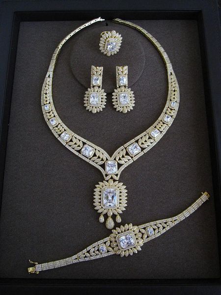 

earrings & necklace luxury cubic zirconia middle east style , ,bracelet and ring 4pcs dubai jewelry dinner set,s4811g, Silver