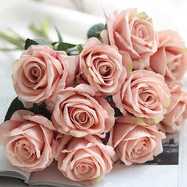 

wedding decorations real touch material artificial flowers rose bouquet home party decoration fake silk single stem flowers floral gc2025