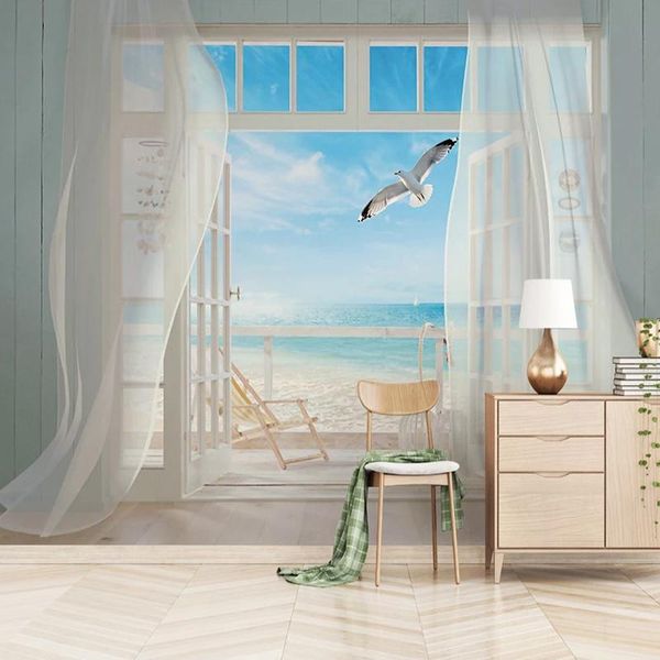 

wallpapers custom po wallpaper waterproof self-adhesive wall decals 3d stereoscopic window sea view background mural sticker paper