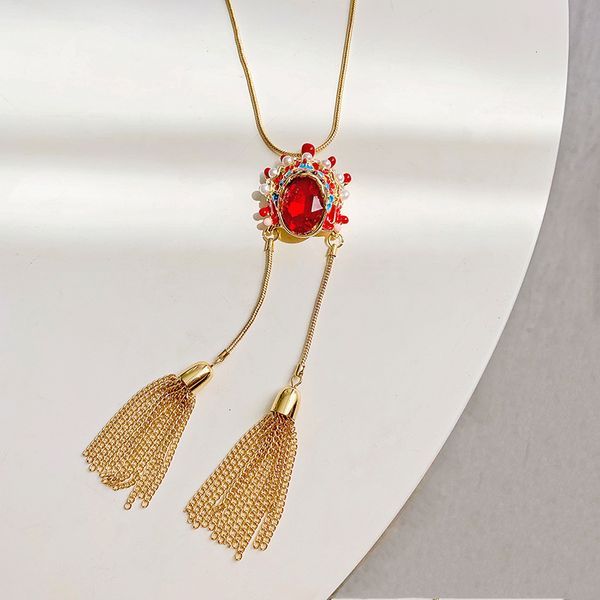 

chinese style jewelry beijing opera facial makeup necklace women's long metal tassel opera sweater chain 2021 new, Black