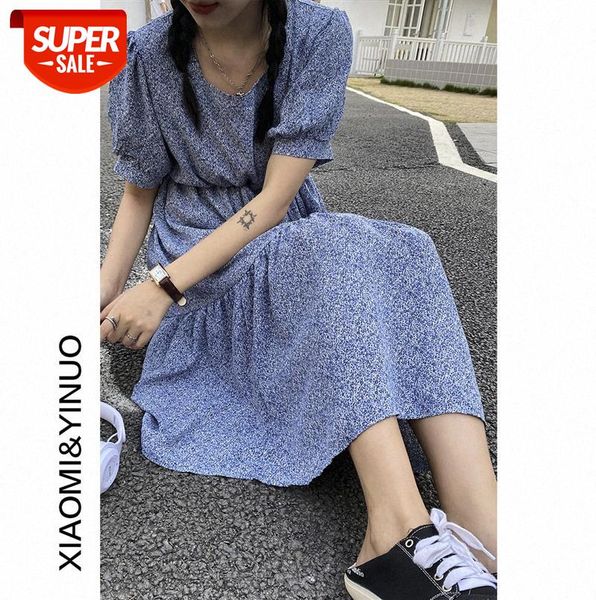 

[ou fan] 7895 french retro square neck floral dress women's gentle wind long skirt #9614, Black;gray