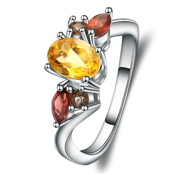 

cluster rings gem's ballet 0.82ct natural citrine garnet smoky quartz gemstone ring for women wedding 925 sterling silver fine jewelry, Golden;silver