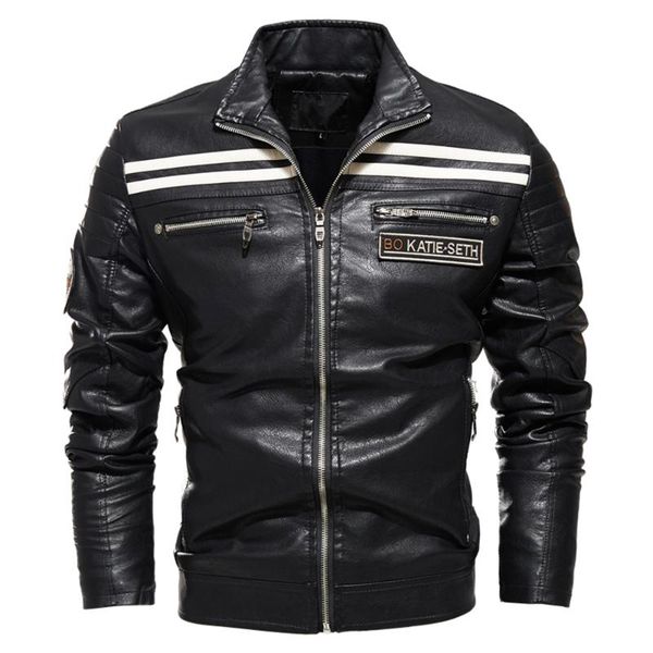 

men's jackets men jacket zipper leather black motorcycle stripe design slim fit street wear coat autumn winter fashion, Black;brown
