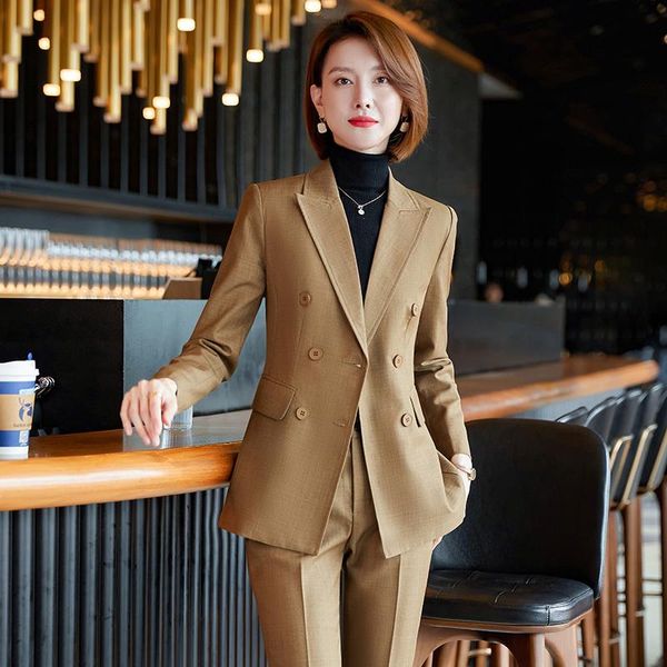 

women's two piece pants fabric autumn winter formal business suits ol pantsuits with and jackets coat women professional blazer, White