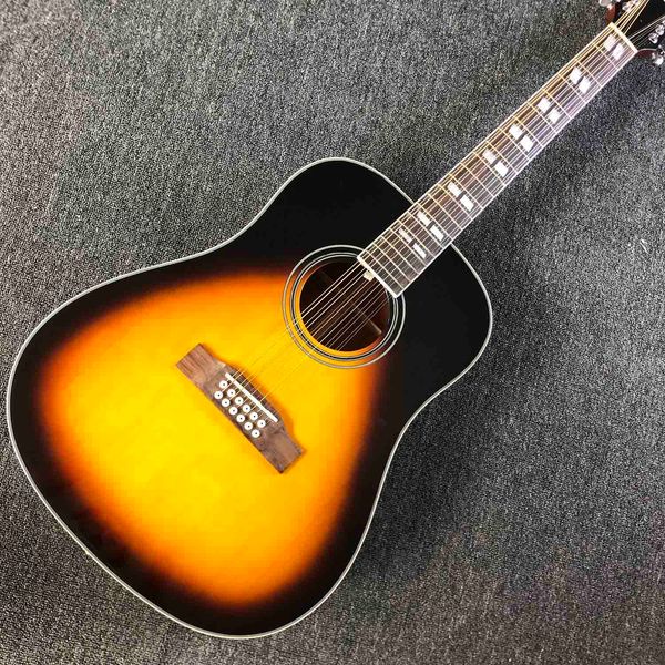 

custom 12 strings acoustic guitar solid spruce wood j style 45s sunburst