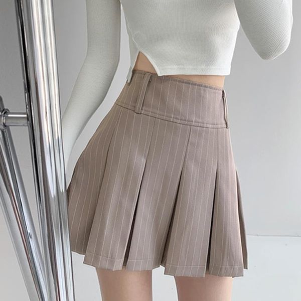 

skirts summer women high waist slim pleated casual mini a-line skirt preppy style striped korean sweet kawaii female, Black