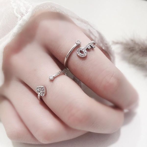

wedding rings love cubic zirconia lock key couple for women filled crystal trendy fashion silver plated lover ring jewelry bijouterie, Slivery;golden