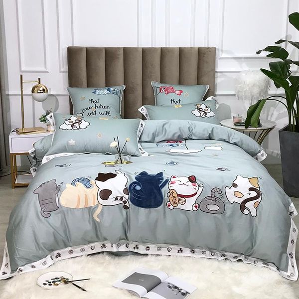 

bedding sets cats and floral embroidery chic art duvet cover set 600tc egyptian cotton soft 4pc  king bed sheet