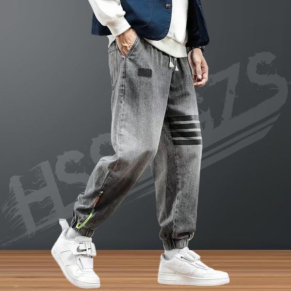 

men's jeans printed cargo men streetwear denim jogger pants kpop clothes baggy harem jean trousers harajuku fashion hip hop, Blue