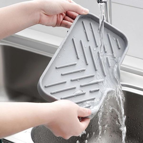 

kitchen storage & organization silicone square dish drying mat sink organizer tray bathroom holder drain rack tool for dishwashing accessori
