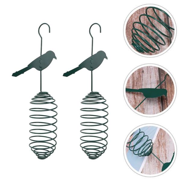 

2pcs bird feeding container metal feeder with hanging hook (dark green) other supplies