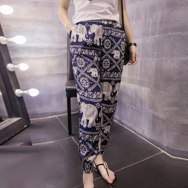 

fashion chiffon harem summer women capri casual loose plus size bohemian print beach ankle length w73, Black;white