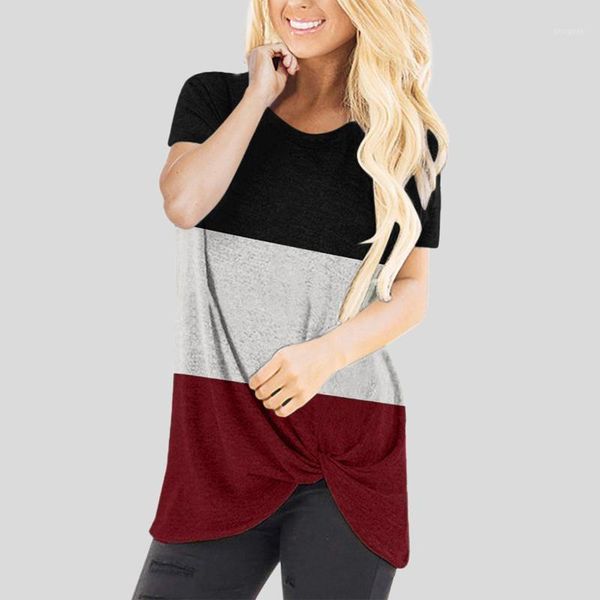 

women's t-shirt woman patchwork color block harajuku summer tshirts casual round neck short sleeve loose tee shirt,drop ship #tp, White