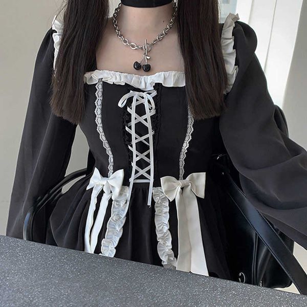 

japanese uniform maid dress loose kawaii fashion ulzzang autumn ins harajuku gothic female casual women school 210608, Black;gray