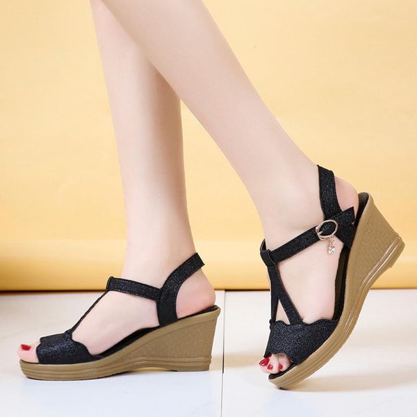 

plus size rome sandals women summer high heel casual shoes female elegant party buckle sandal peep toe office sandalias, Black